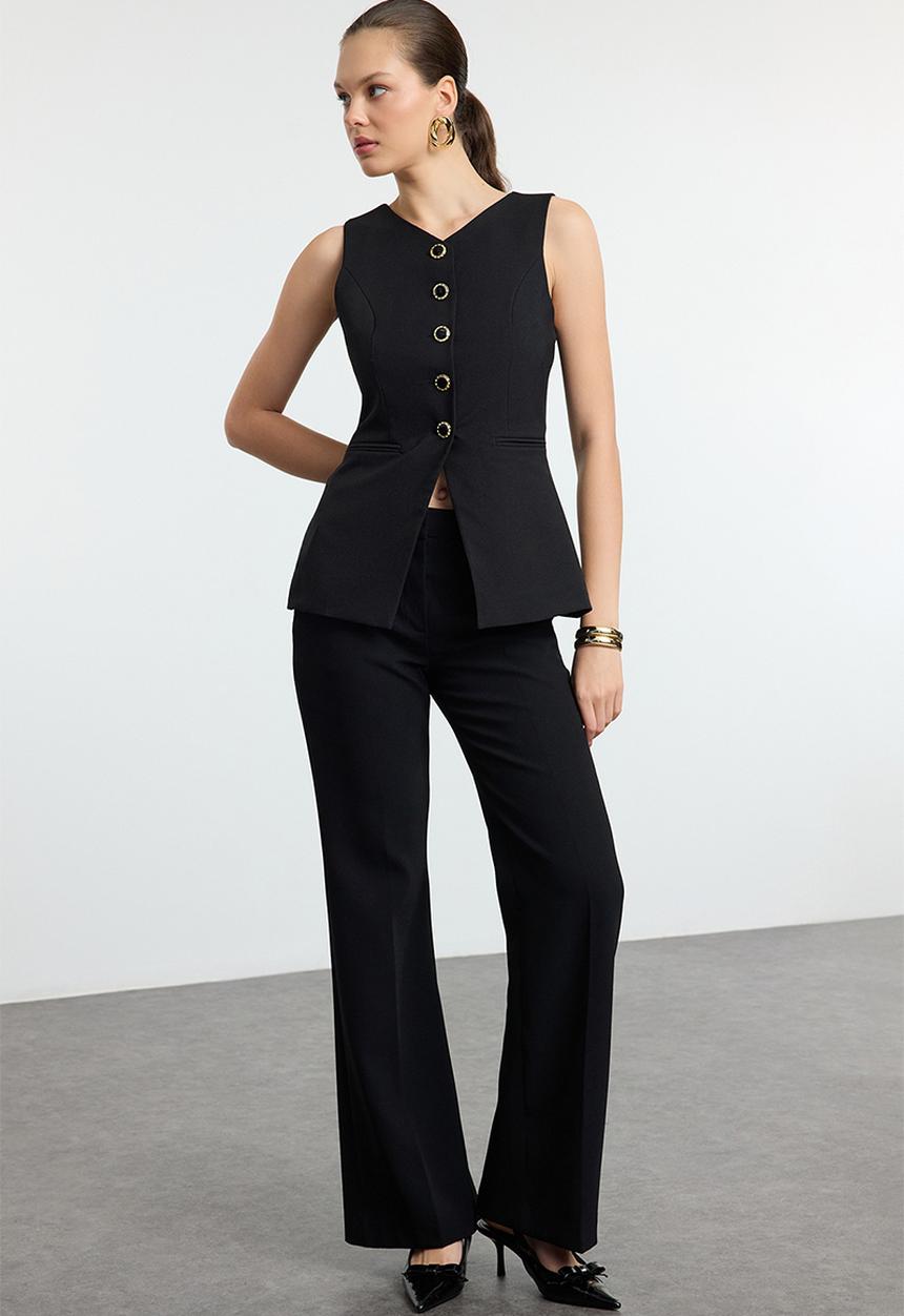 Trendyol - Round Neck Woven Vest - Black