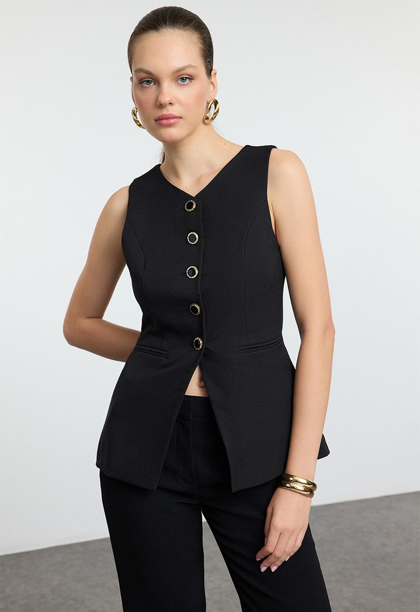 Trendyol - Round Neck Woven Vest - Black