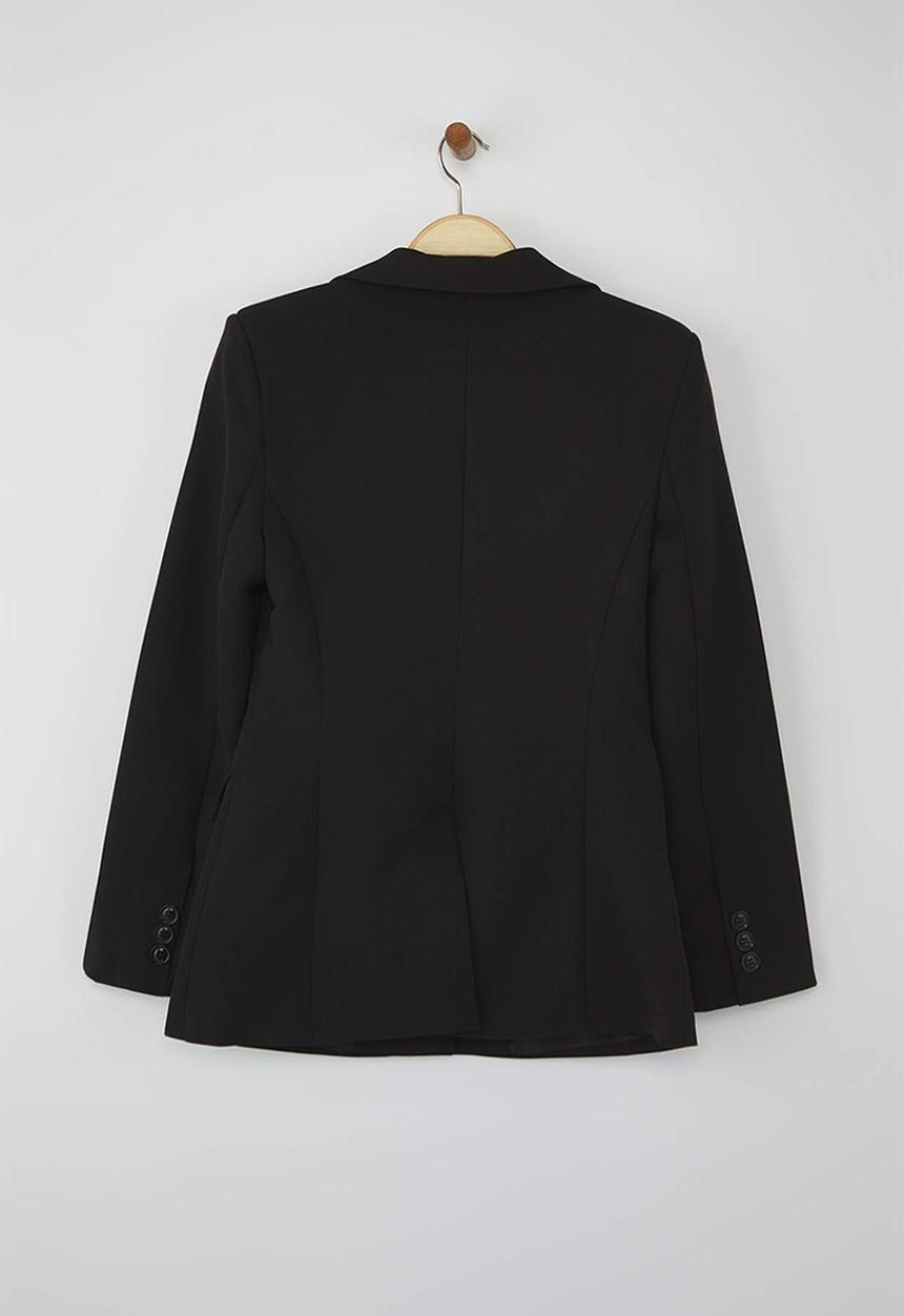 Trendyol - Fitted/Waist-Sitting Woven Blazer Jacket - Black