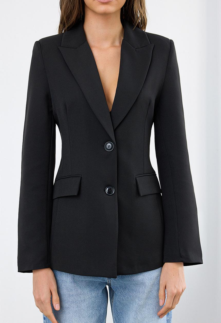 Trendyol - Fitted/Waist-Sitting Woven Blazer Jacket - Black