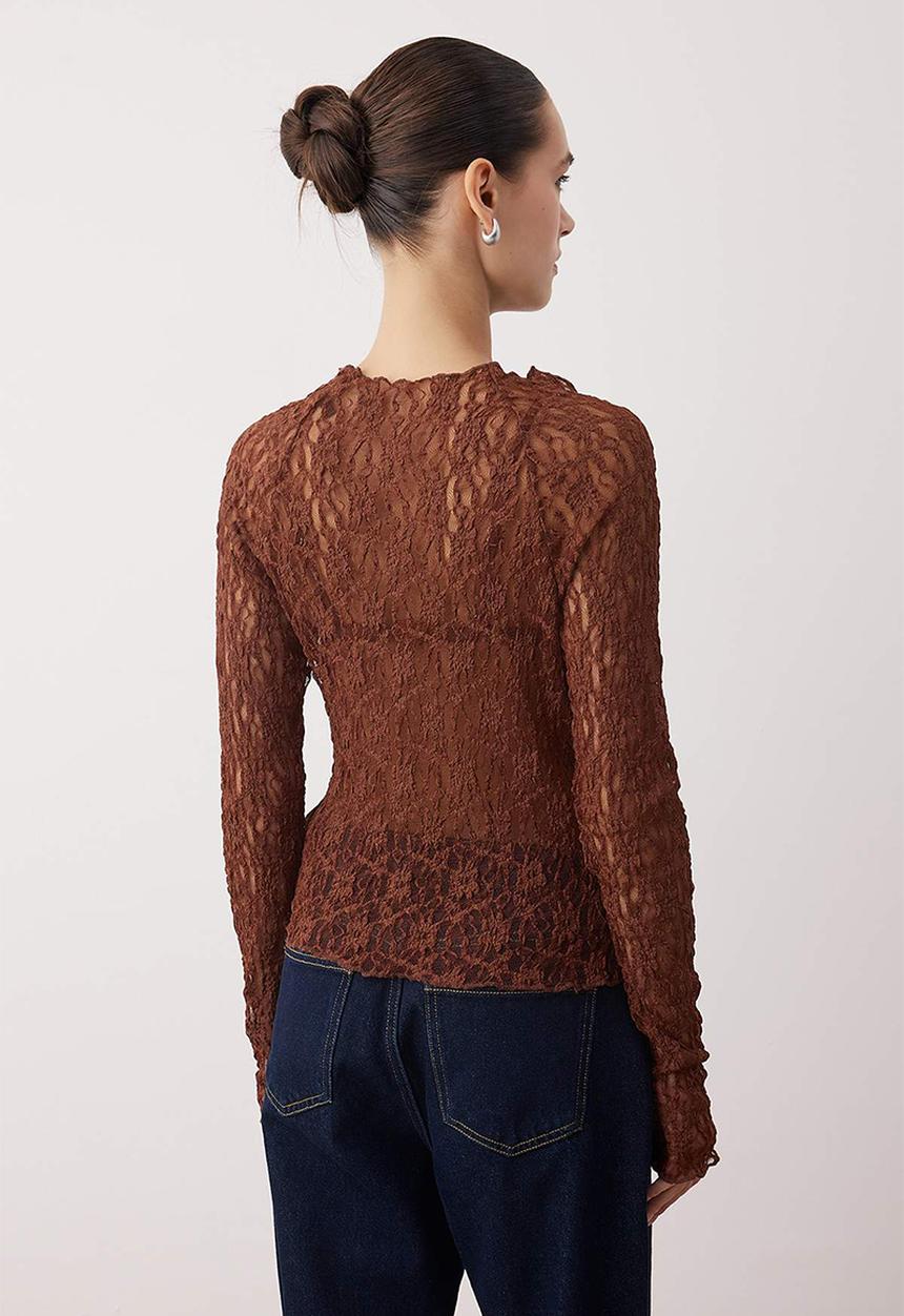 Trendyol - Fitted Bodycon Raglan Sleeve Blouse - Brown