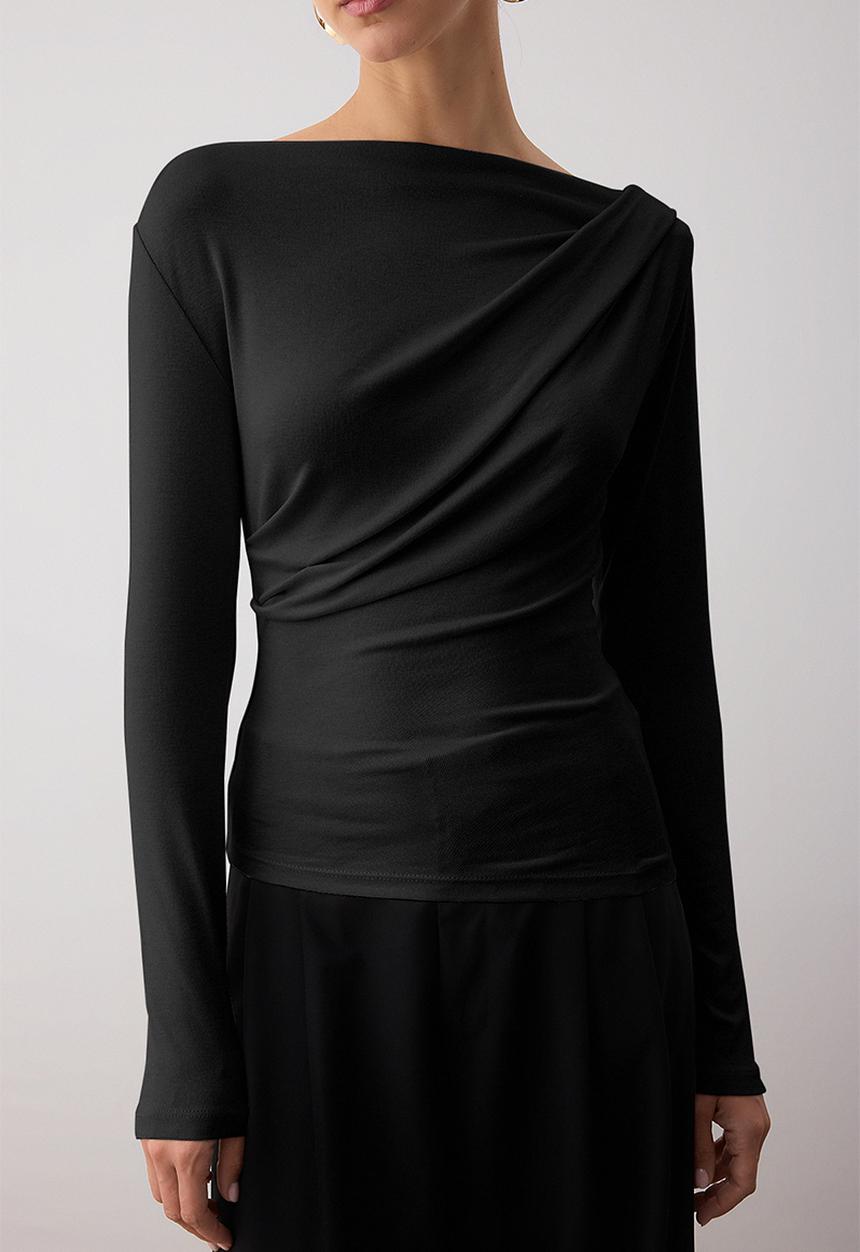 Trendyol - Slim Fit Asymmetric Knitted Blouse - Black
