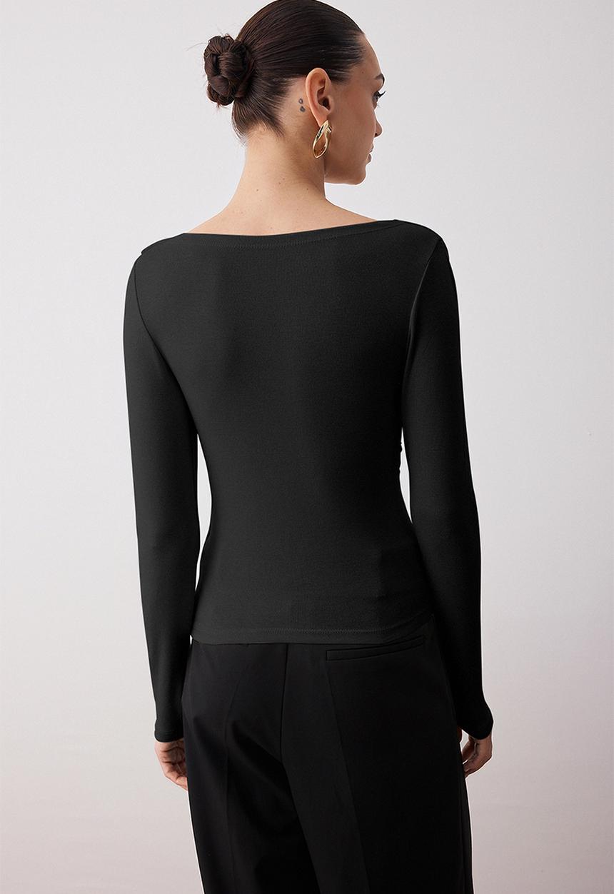 Trendyol - Slim Fit Asymmetric Knitted Blouse - Black