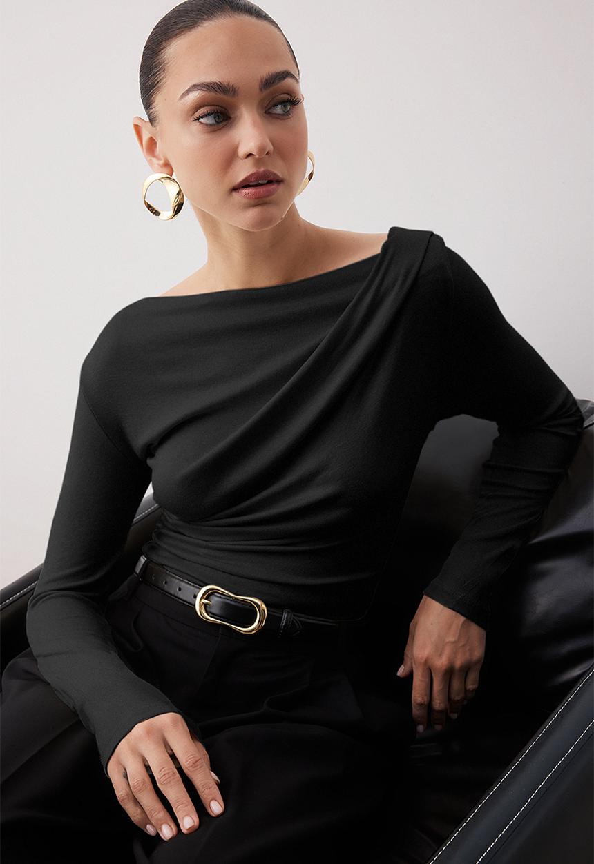 Trendyol - Slim Fit Asymmetric Knitted Blouse - Black