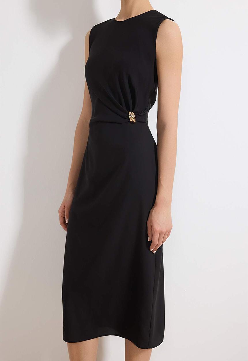 Trendyol - Body Wrap Midi Woven Dress with Accessories - Black