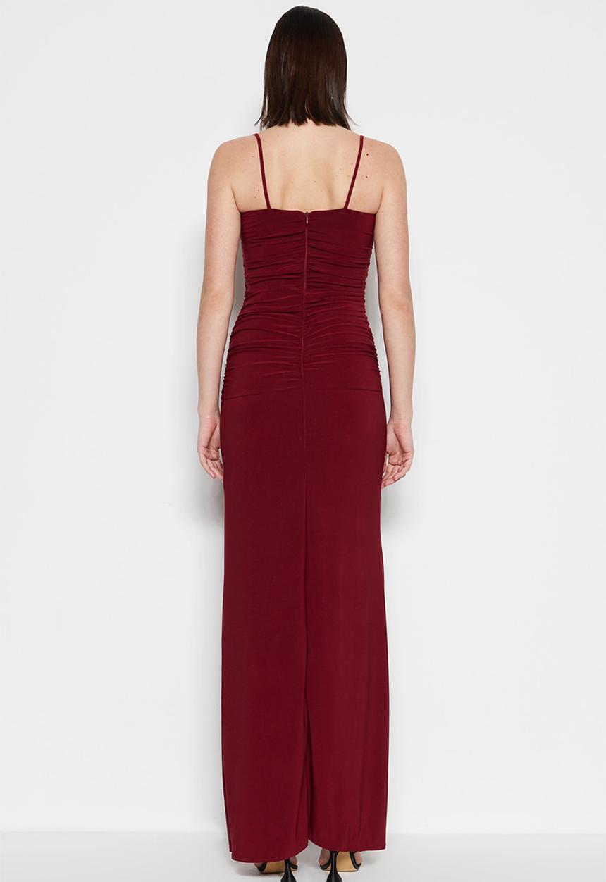 Trendyol - Knitted Long  Evening Dresss - Burgundy