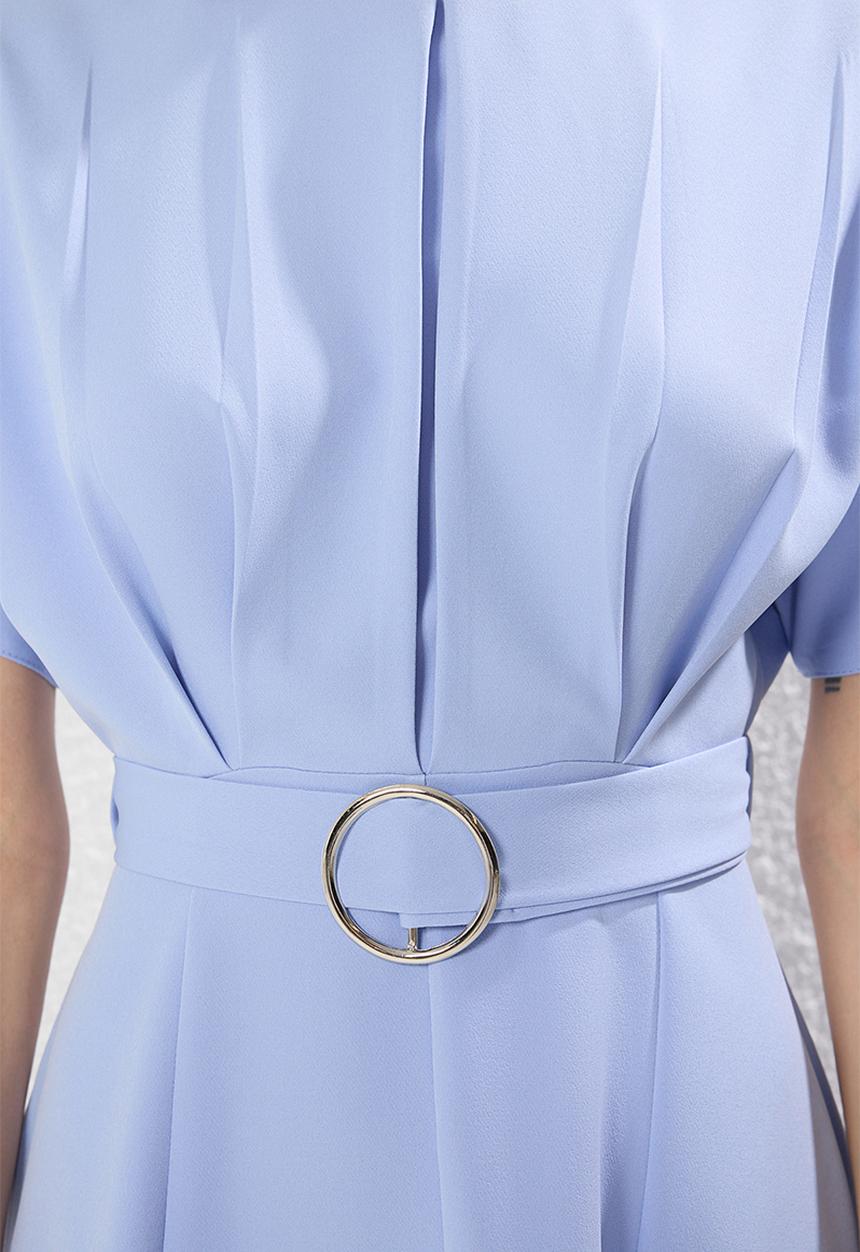 Trendyol - Belted Skirt Waist Opening Dress - Light Blue