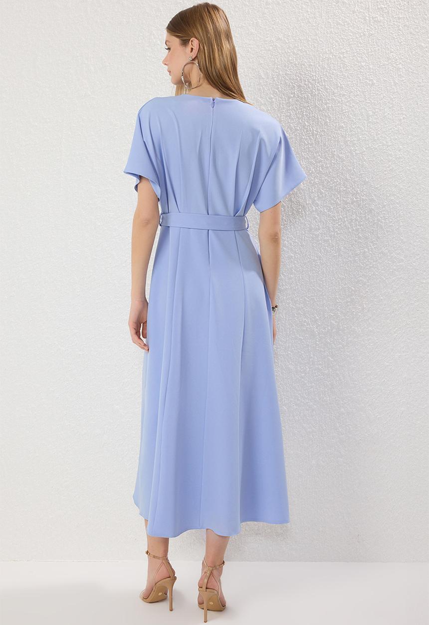 Trendyol - Belted Skirt Waist Opening Dress - Light Blue