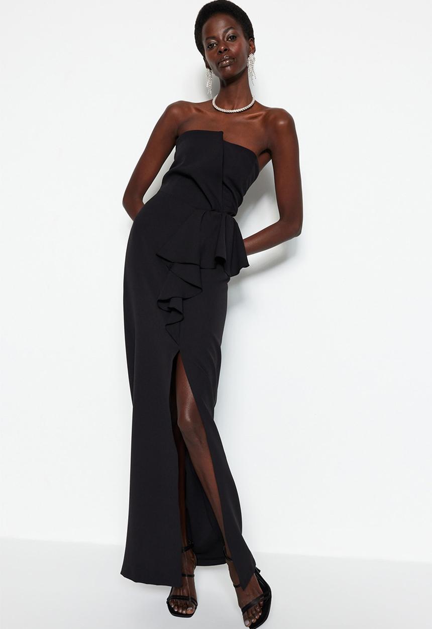 Trendyol - Woven Long Stylish Evening Dress, Night Graduation Dress - Black