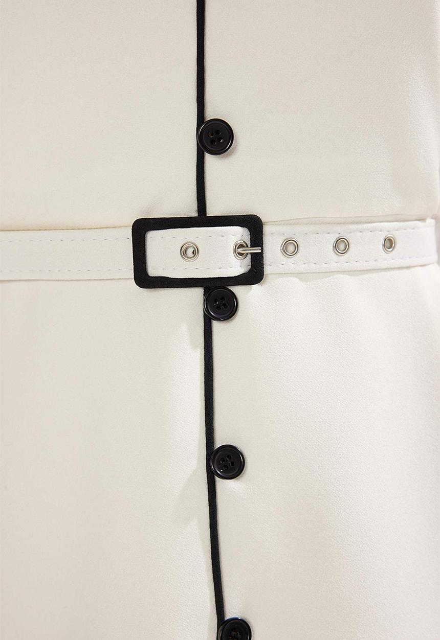 Trendyol - Belted A-Line and Button Detail Lined Midi Woven Dress - White