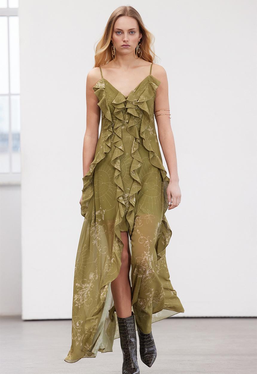 Trendyol - Limited Edition A-Line Flounced Chiffon Woven Evening Dress - Khaki