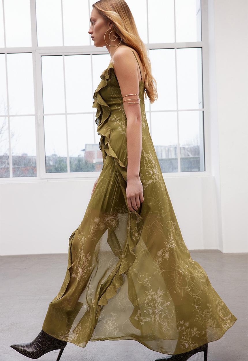 Trendyol - Limited Edition A-Line Flounced Chiffon Woven Evening Dress - Khaki