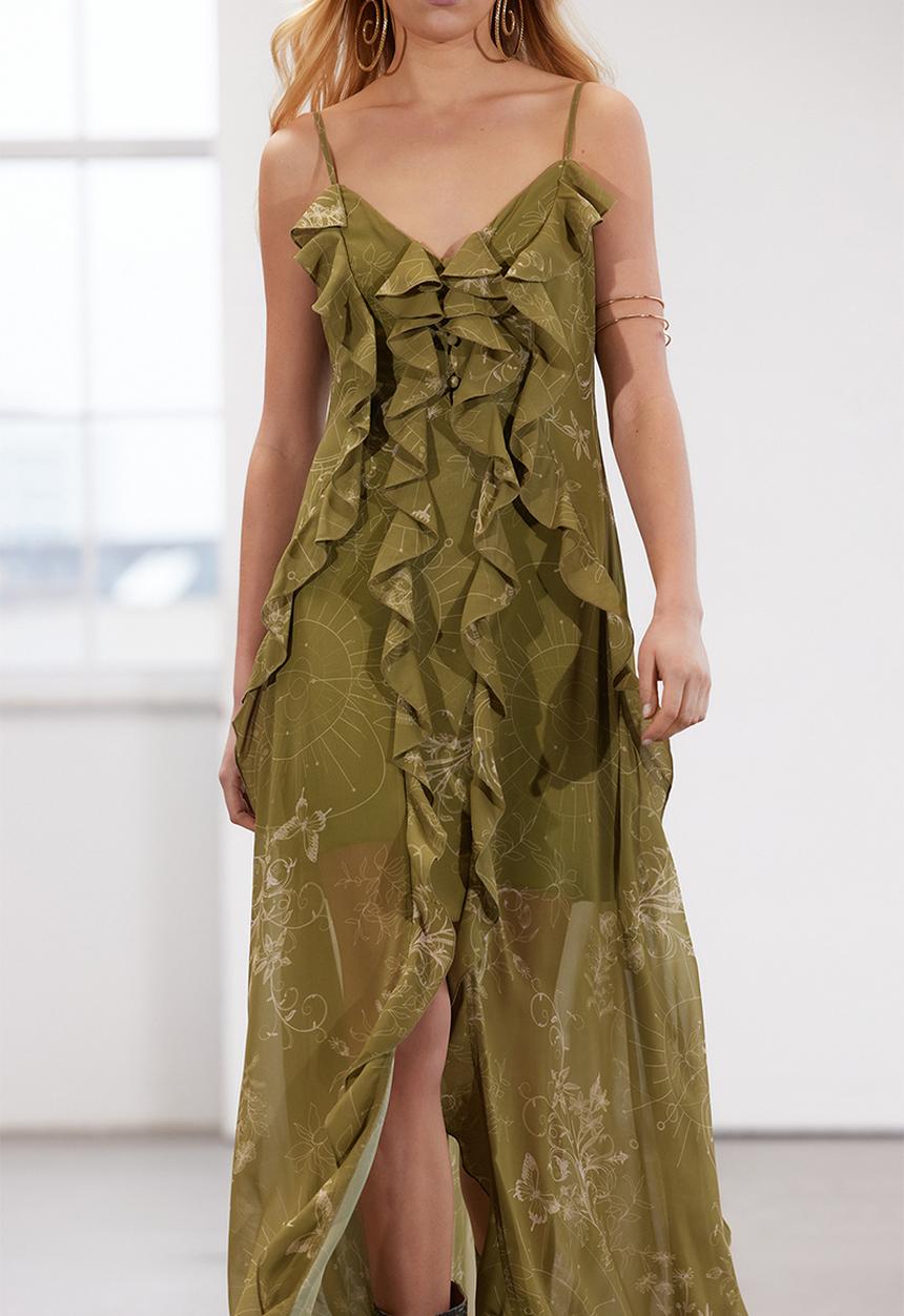 Trendyol - Limited Edition A-Line Flounced Chiffon Woven Evening Dress - Khaki
