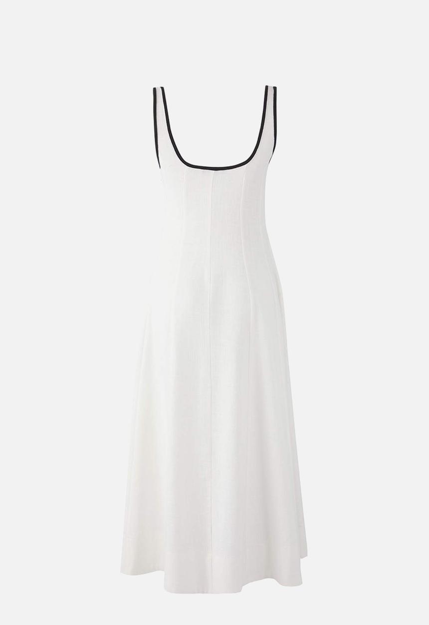Trendyol - Linen Content Plain Midi Woven Dress - Ecru