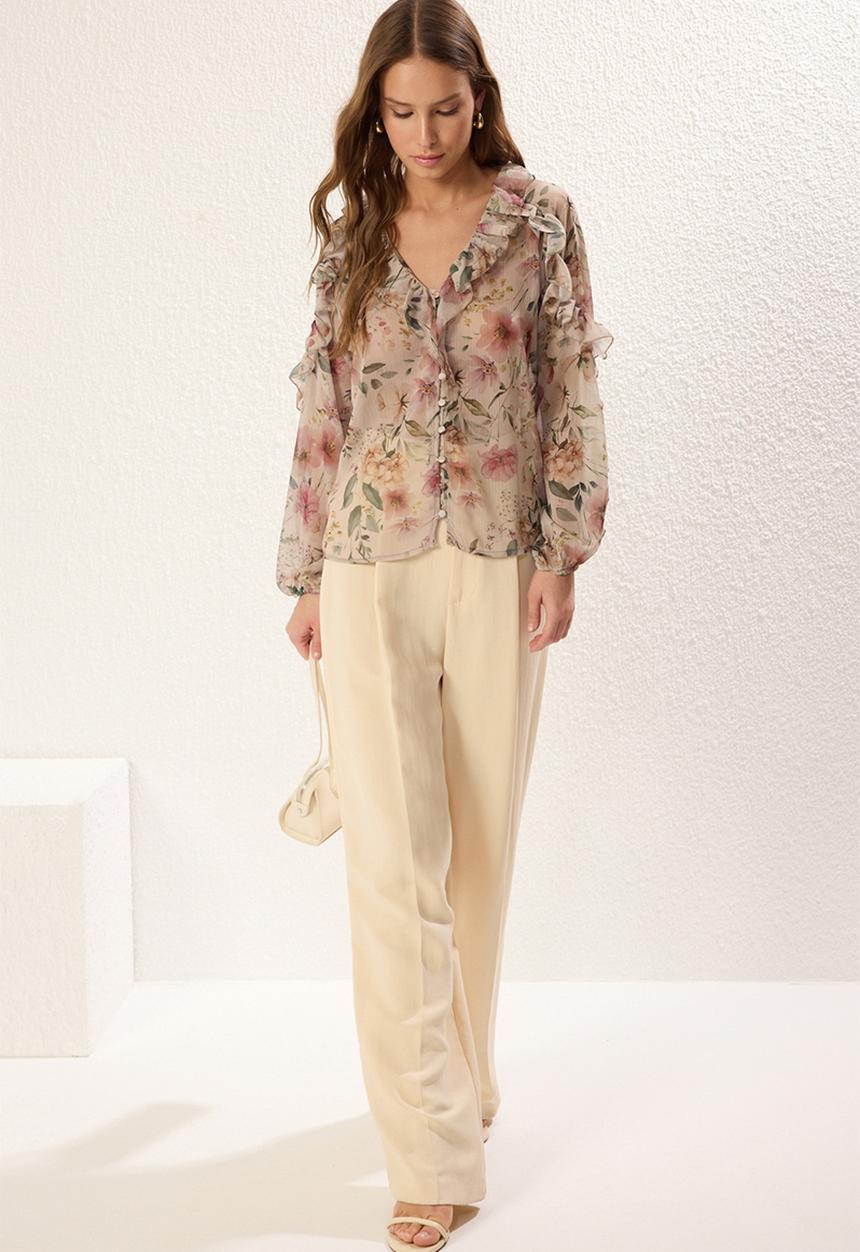 Trendyol - Boho Floral Ruffled Woven Shirt - Multi