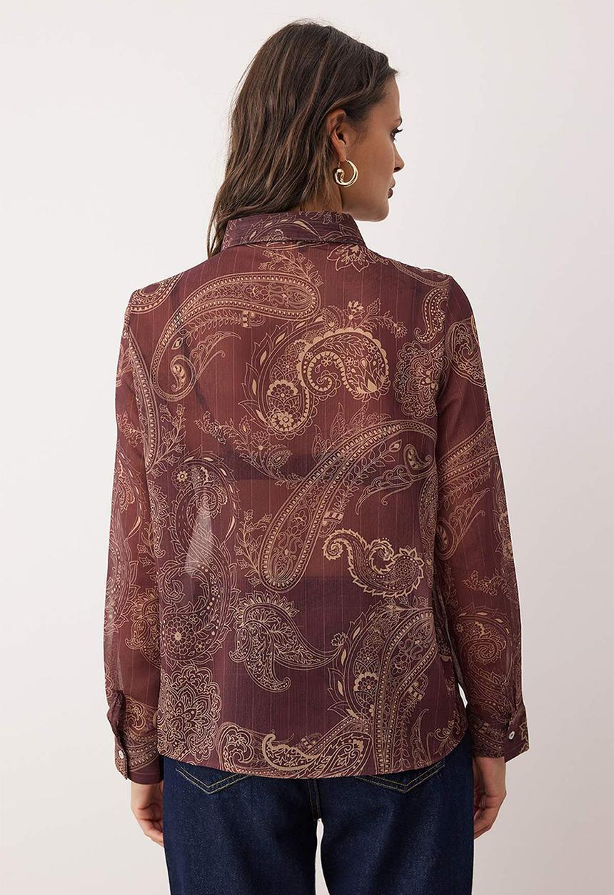 Trendyol - Boho Shawl Shirt - Burgundy