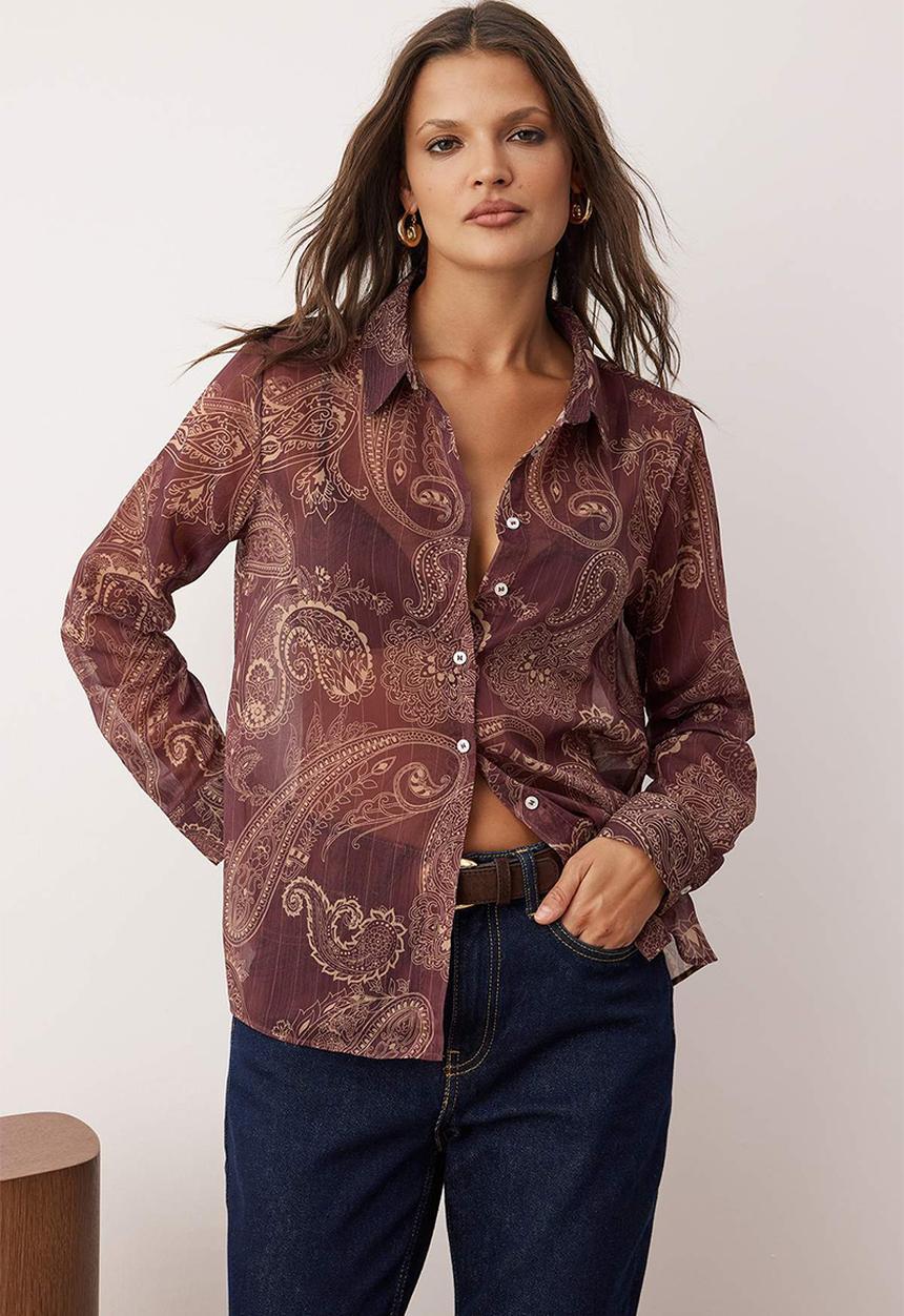 Trendyol - Boho Shawl Shirt - Burgundy