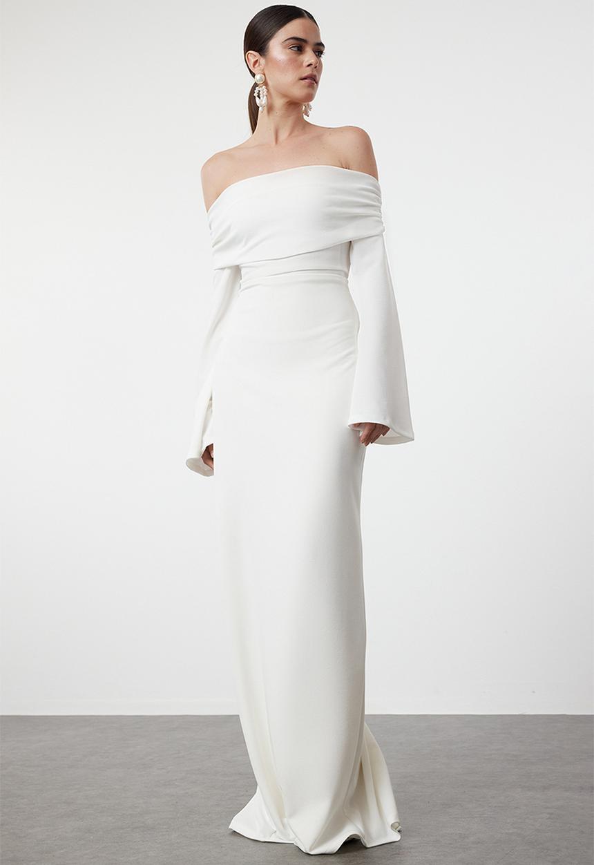 Trendyol - Bodycon  Knitted Maxi Stylish Evening Dress Night  - White