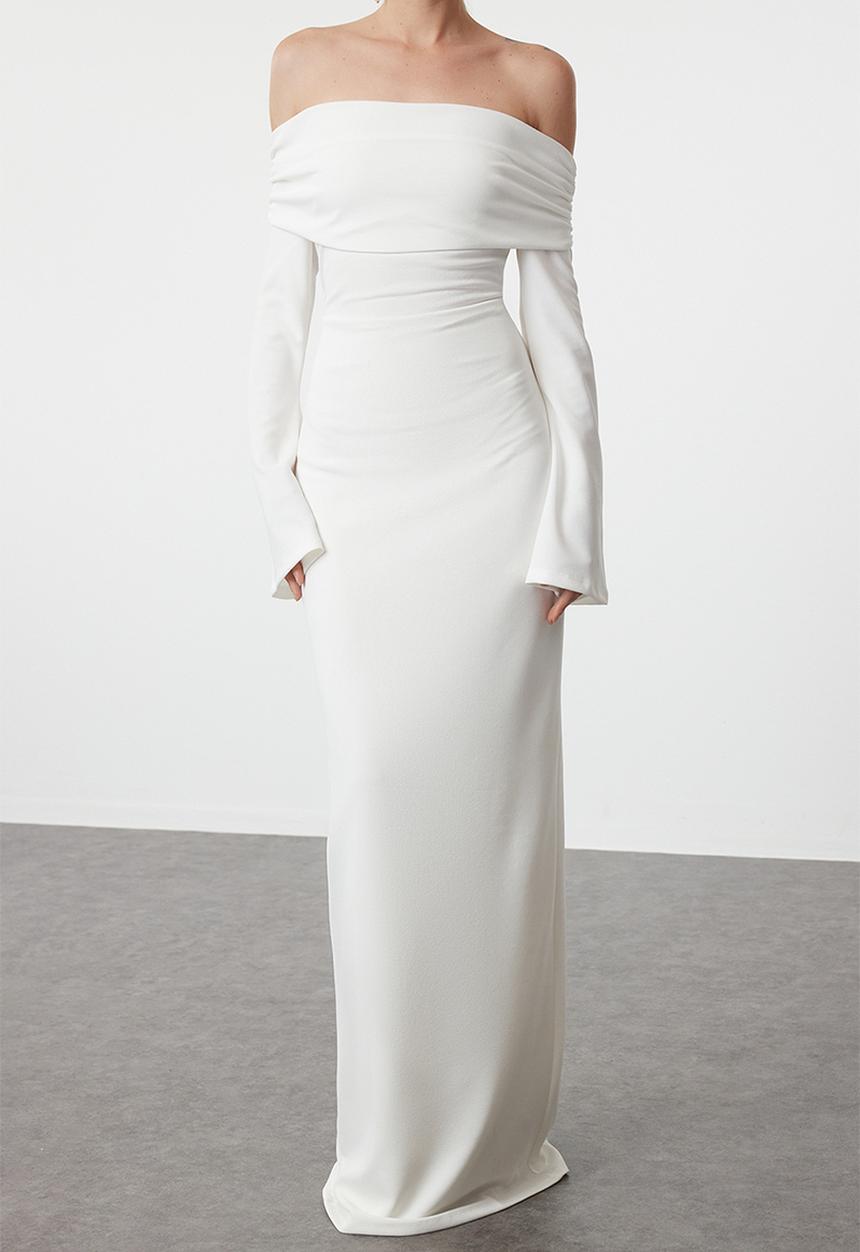 Trendyol - Bodycon  Knitted Maxi Stylish Evening Dress Night  - White
