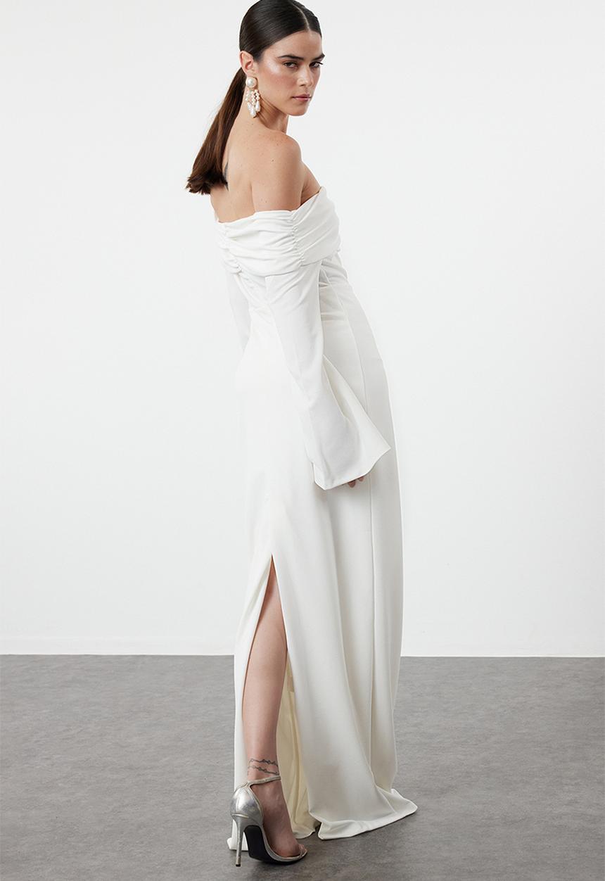 Trendyol - Bodycon  Knitted Maxi Stylish Evening Dress Night  - White