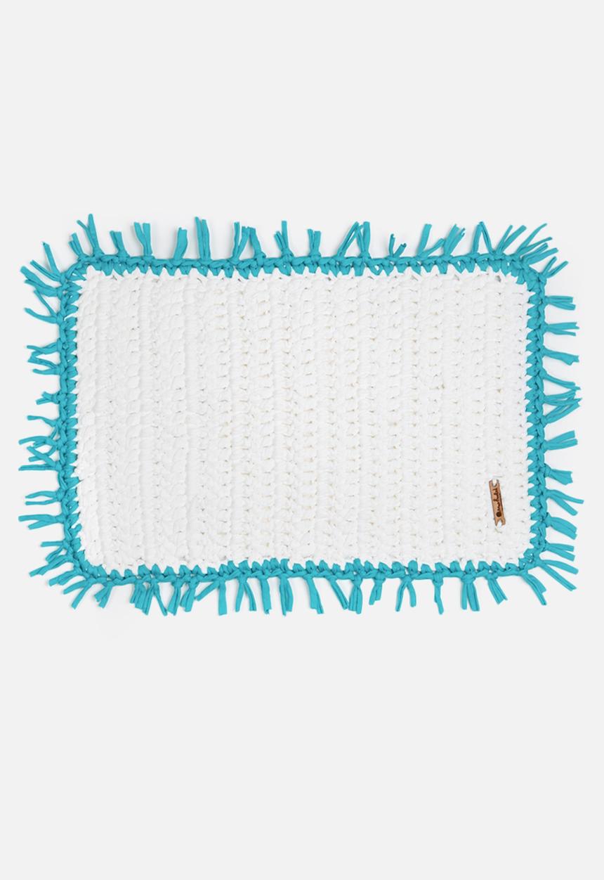 Sew Hooked - White mat with Turquoise tassel