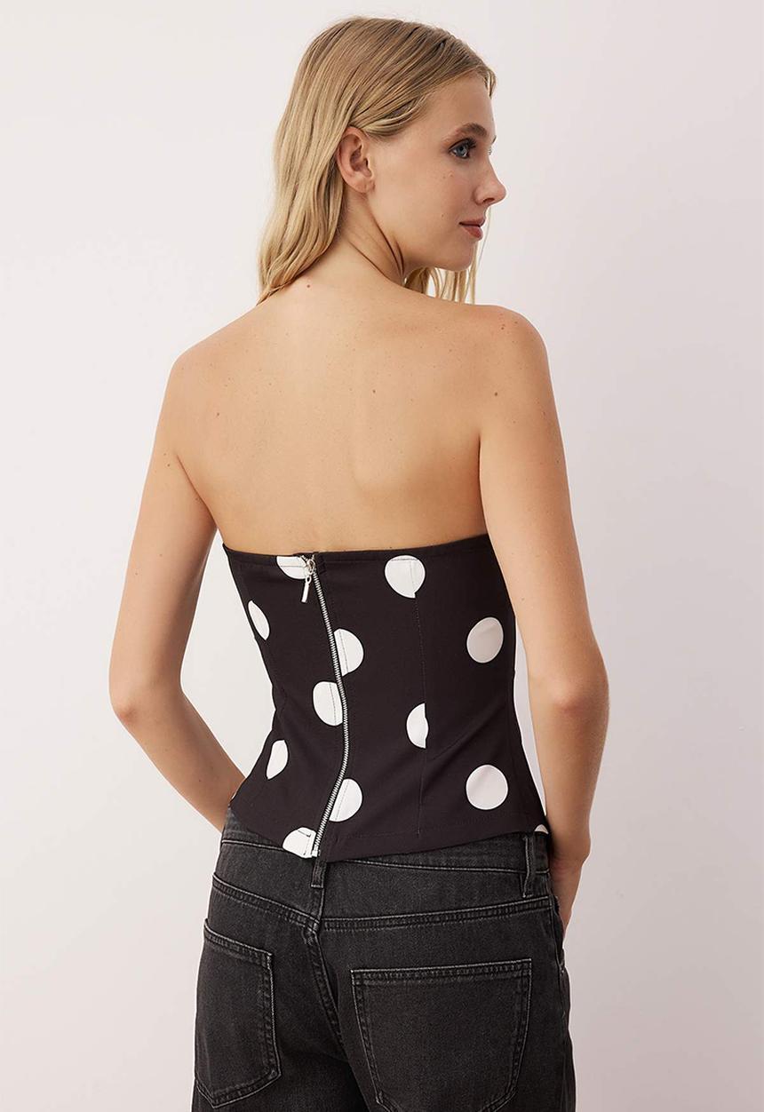 Trendyol - Polka Dot Strapless Blouse - Black-White