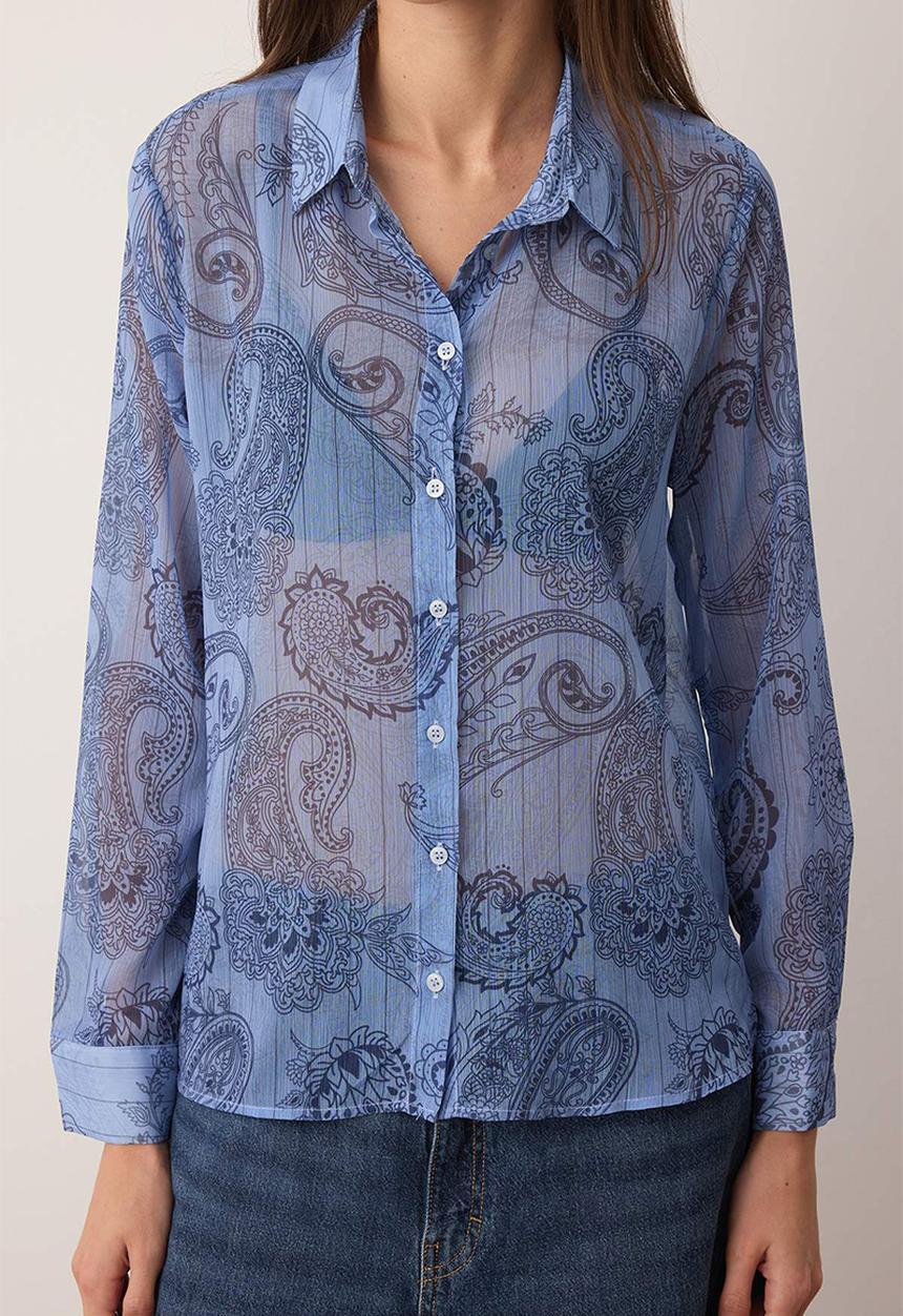 Trendyol - Boho Shawl Shirt - Blue