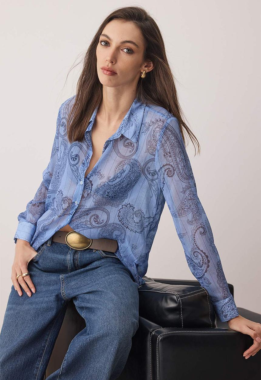 Trendyol - Boho Shawl Shirt - Blue