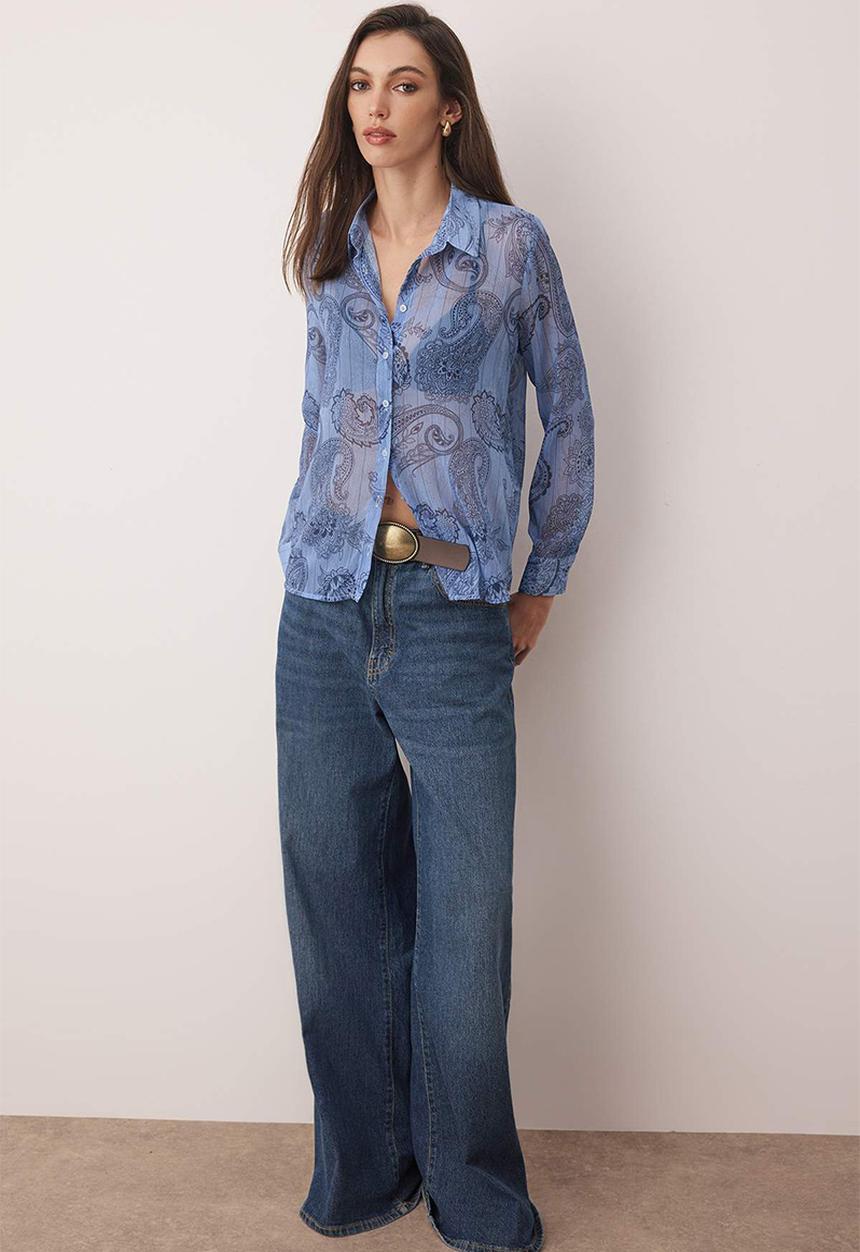 Trendyol - Boho Shawl Shirt - Blue