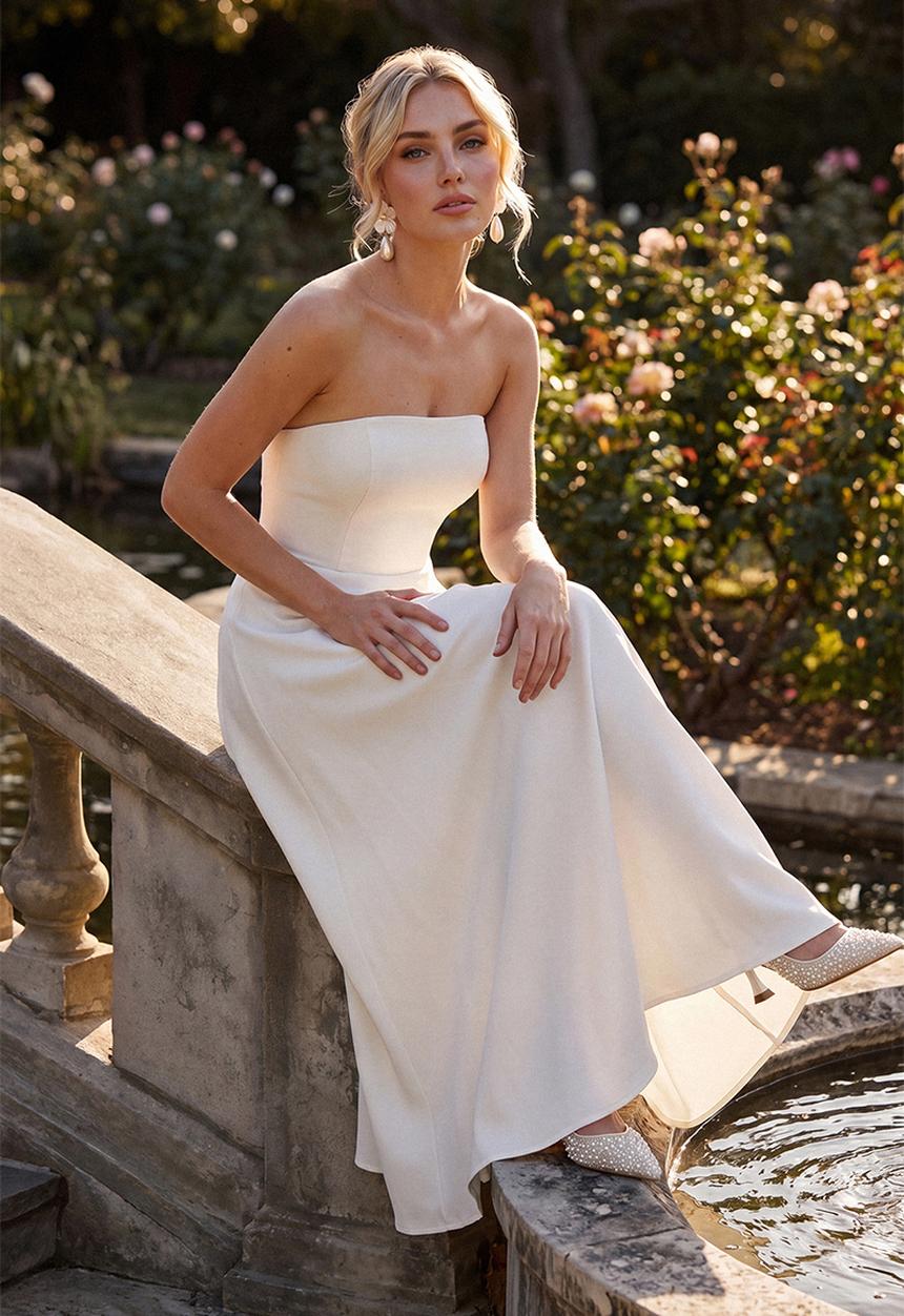 Trendyol - Strapless A-Line Dress - White