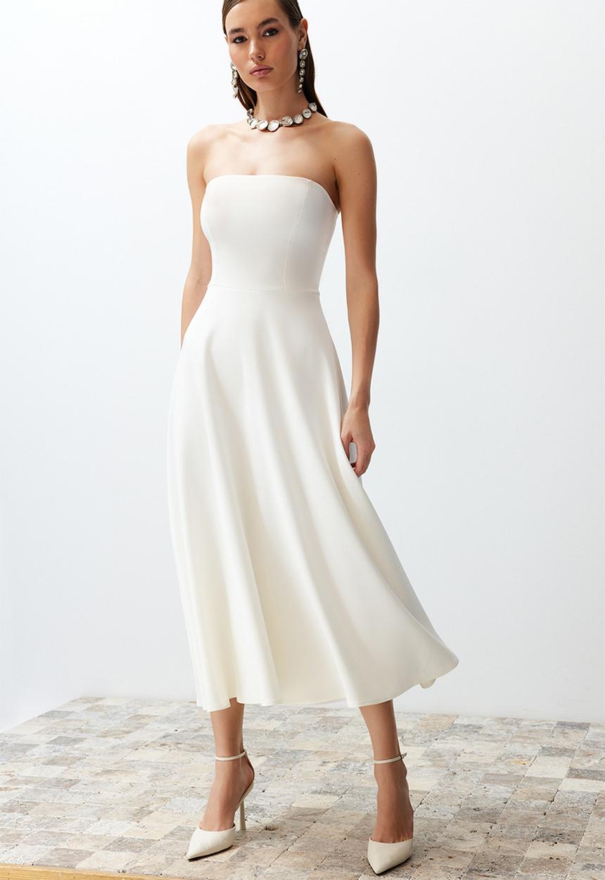 Trendyol - Strapless A-Line Dress - White