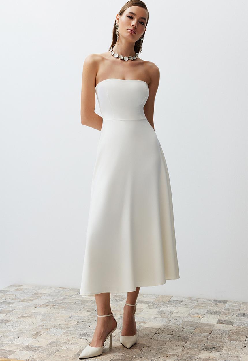 Trendyol - Strapless A-Line Dress - White