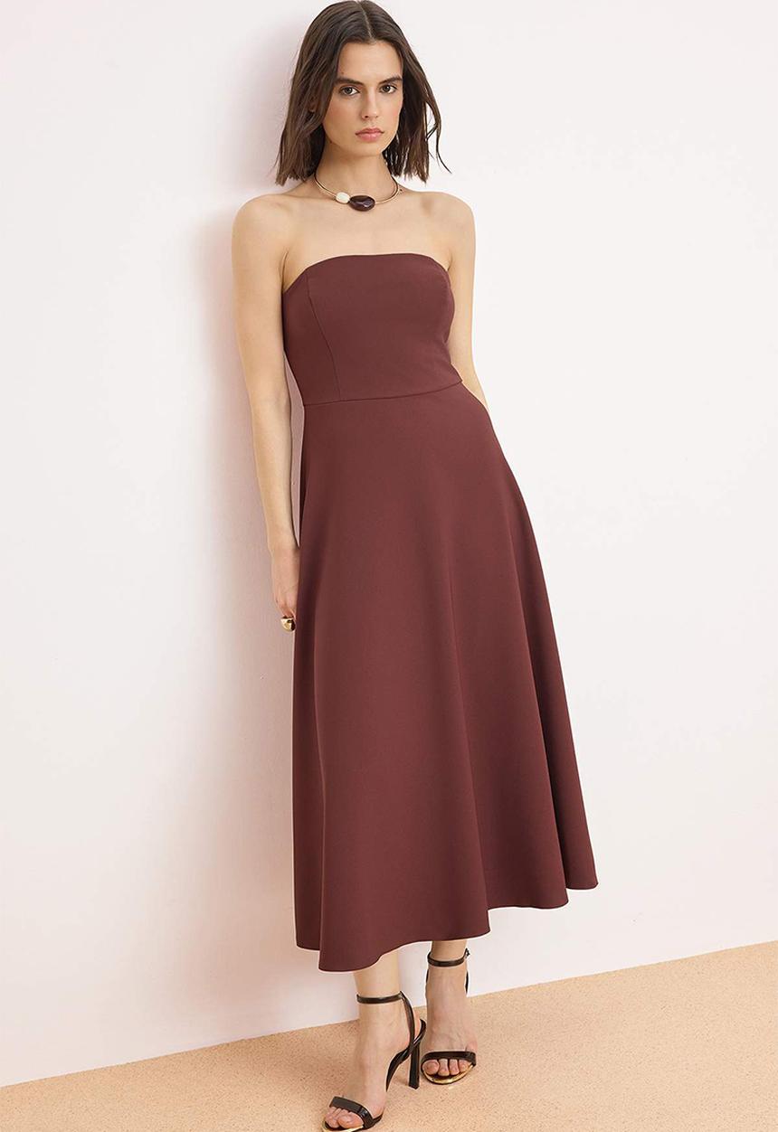 Trendyol - Open Waist Woven Maxi Unlined Dress - Brown