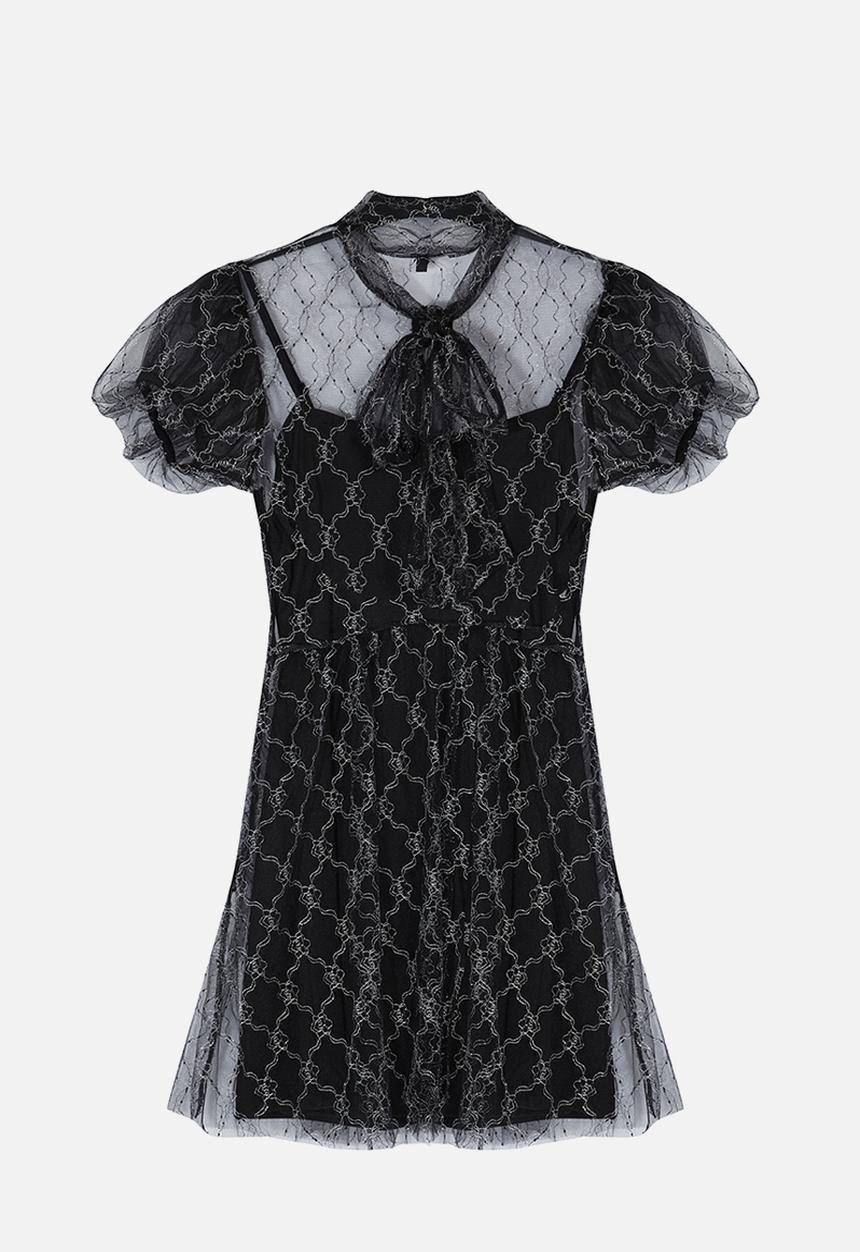 Trendyol - A-Cut Tulle Short Dress - Black