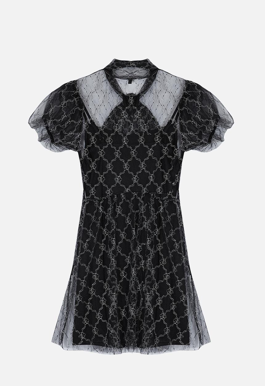Trendyol - A-Cut Tulle Short Dress - Black