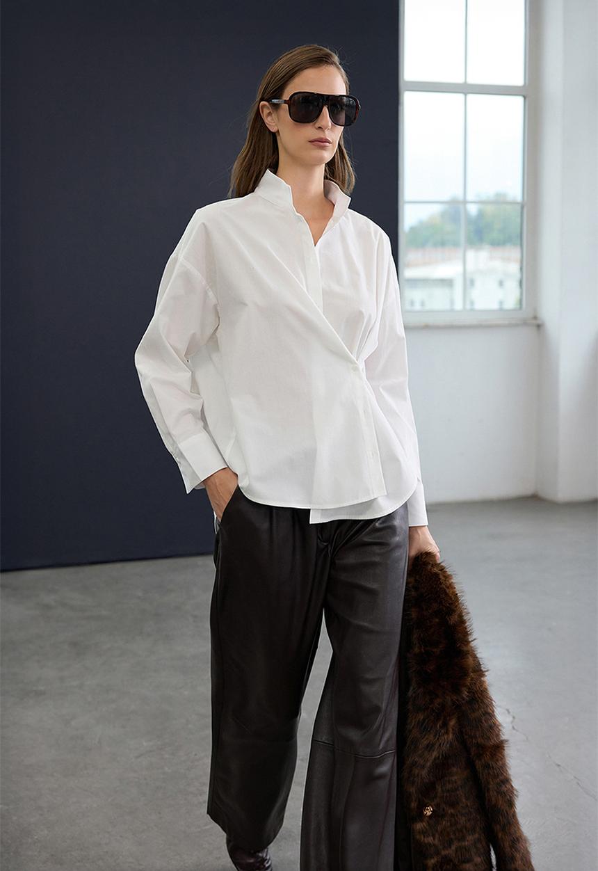 Trendyol - Oversize Asymmetric Poplin Shirt - White