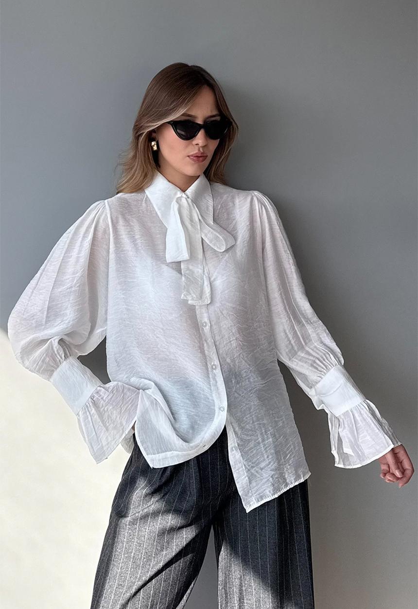 Trendyol - Binding Detail Boho Shirt - White
