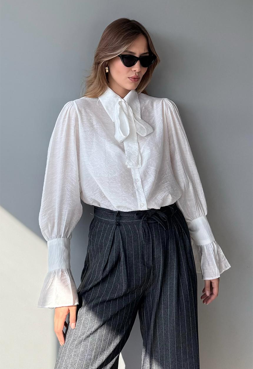 Trendyol - Binding Detail Boho Shirt - White