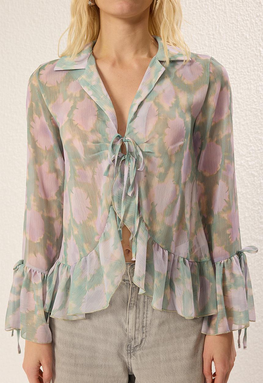 Trendyol - Ruffle Detailed Tie-Up Shirt - multi