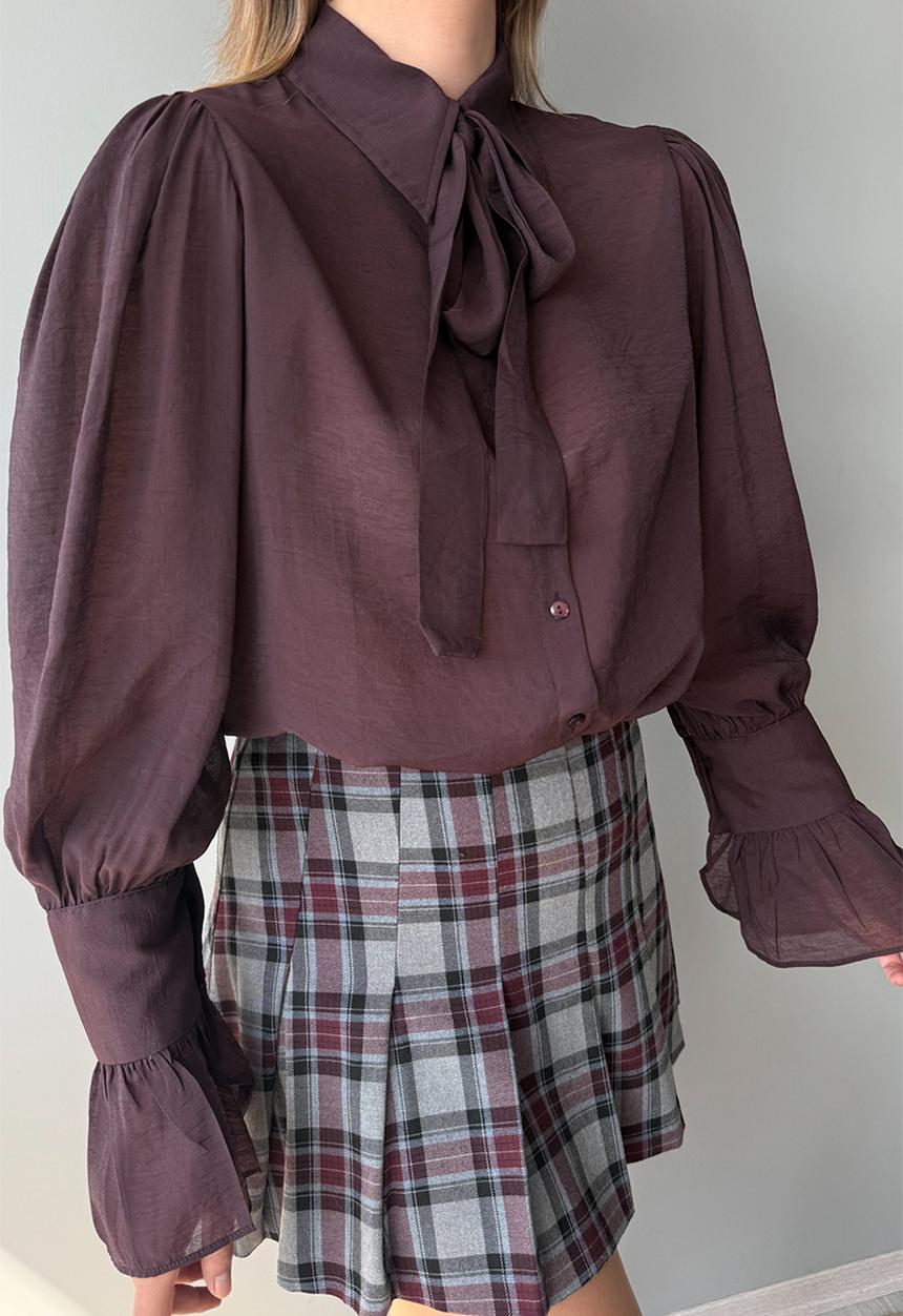 Trendyol - Tie Detail Boho Shirt - Burgundy