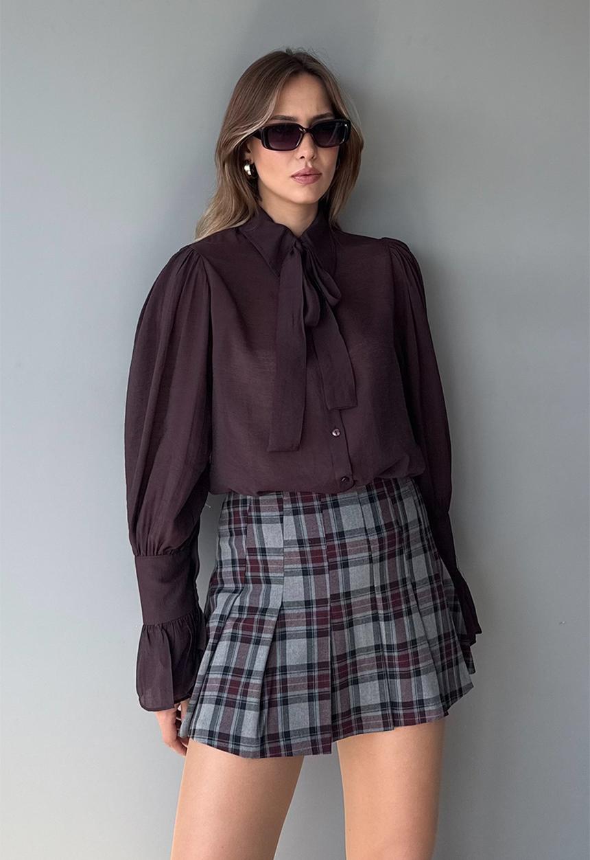 Trendyol - Tie Detail Boho Shirt - Burgundy