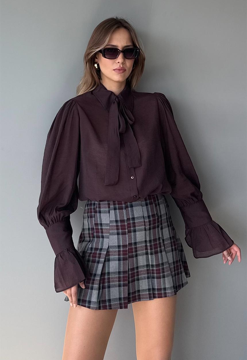 Trendyol - Tie Detail Boho Shirt - Burgundy