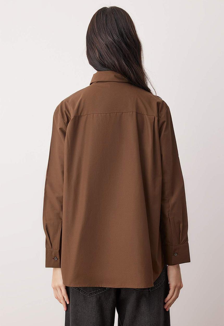 Trendyol - Tie Wide Cut Shirt - Brown