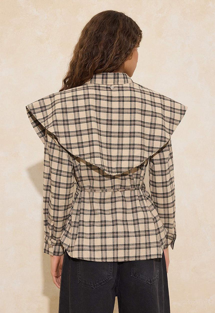 Trendyol - Plaid Detachable Shawl Detailed Shirt - Brown
