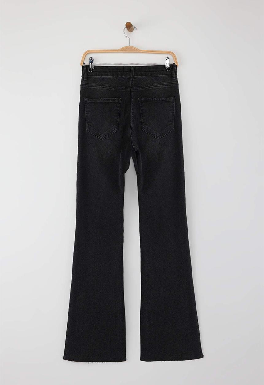 Trendyol - High Waist Flare Jeans with Slit Detail - Black