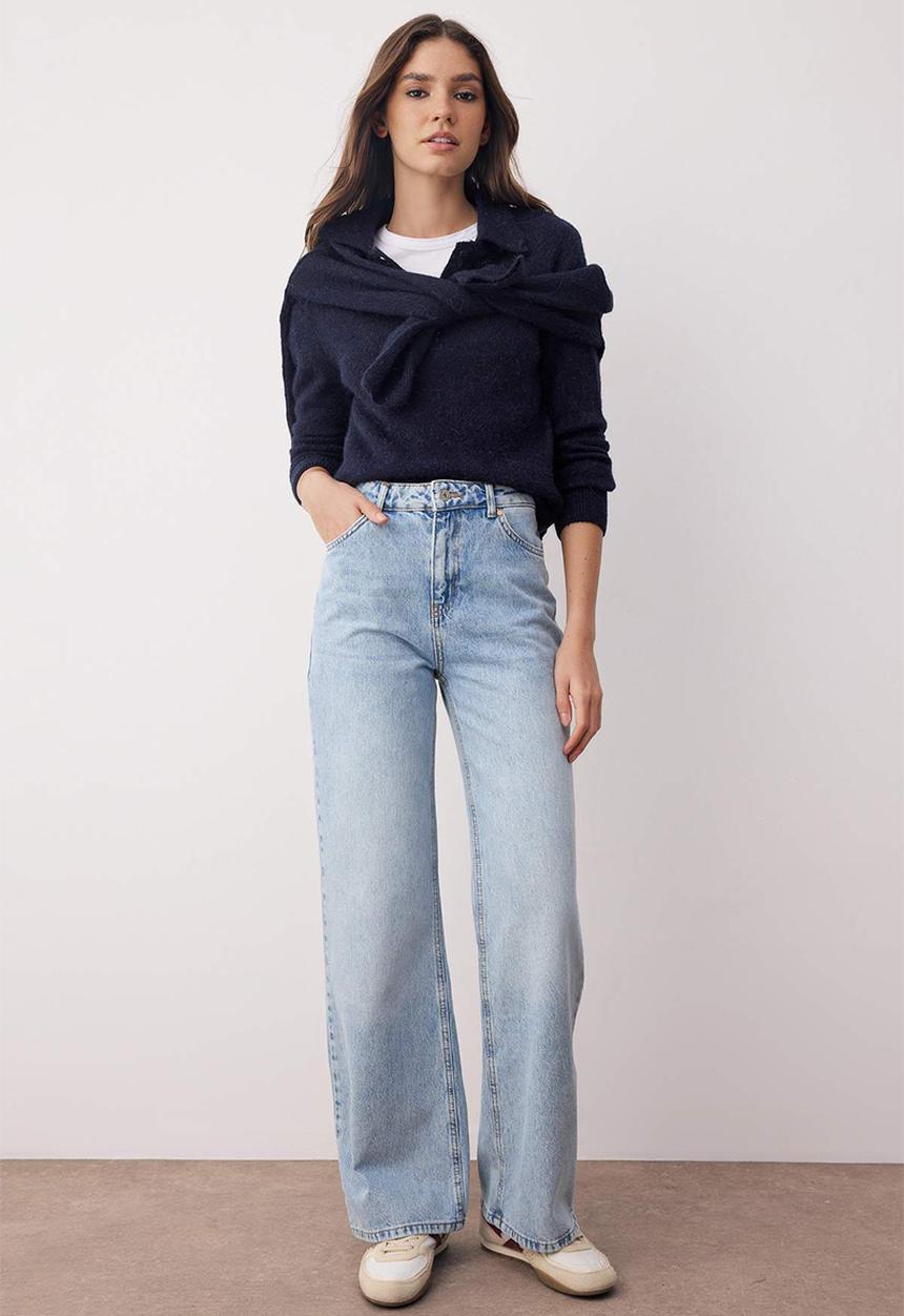 Trendyol - High Waist Wide Leg Jeans - Light Blue