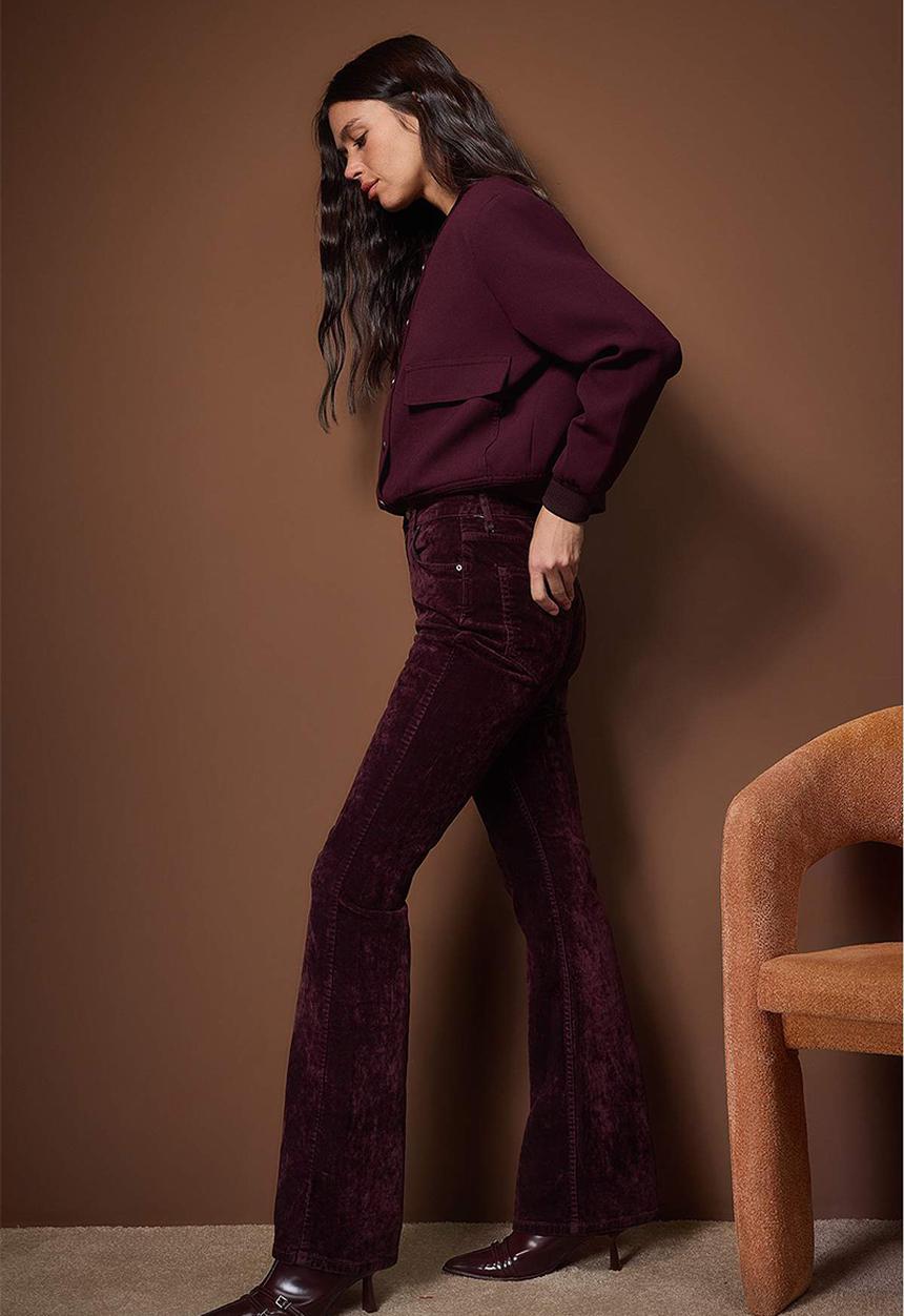 Trendyol - Suede Look Flare Jeans - Burgundy