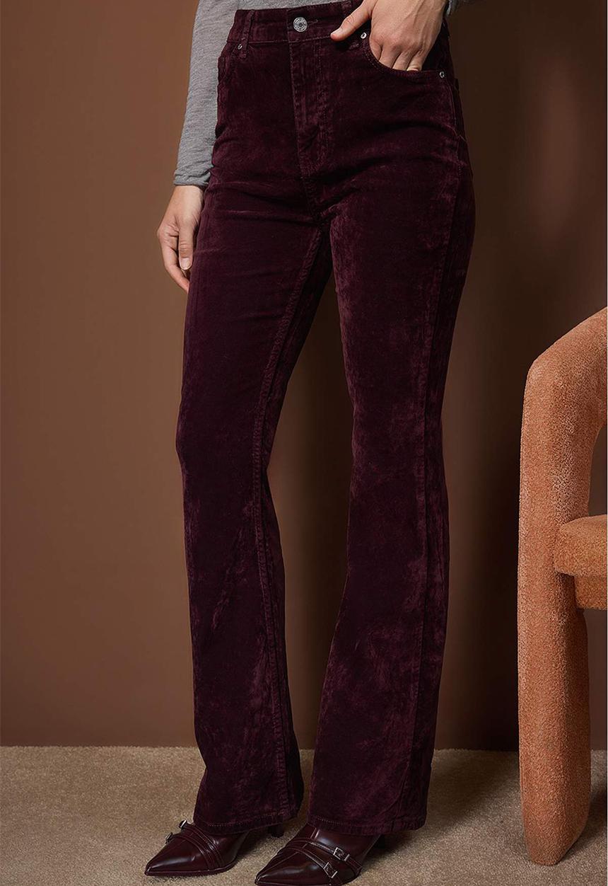 Trendyol - Suede Look Flare Jeans - Burgundy