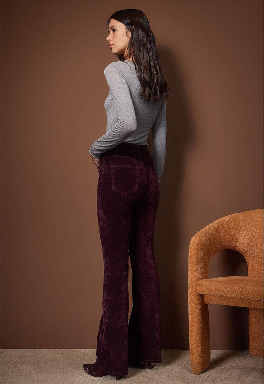 Trendyol - Suede Look Flare Jeans - Burgundy