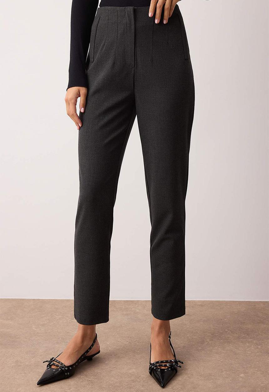 Trendyol - High Waist Cigarette Trousers - Anthracite